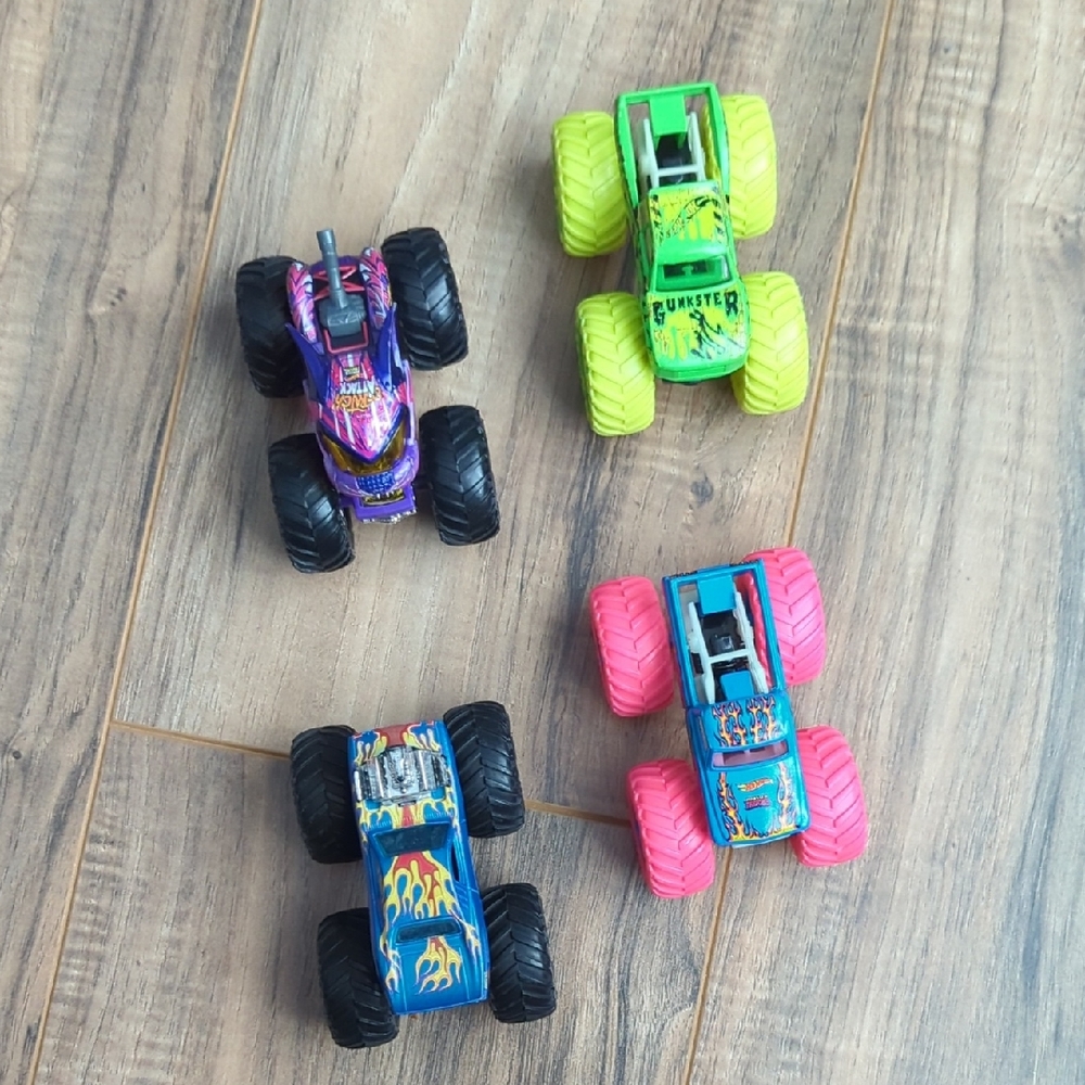 Mini Monster Truck Toy Pack - Neon Green, Pink, Purple, Blue